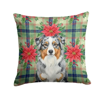 Blue Merle Australian Shepherd Christmas Poinsettias Throw Pillow 18" x 18" product image at NuMercy