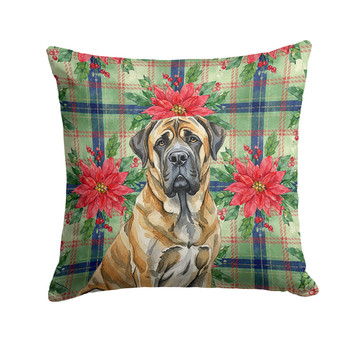 Brindle English Mastiff Christmas Poinsettias Throw Pillow 18" x 18" product image at NuMercy
