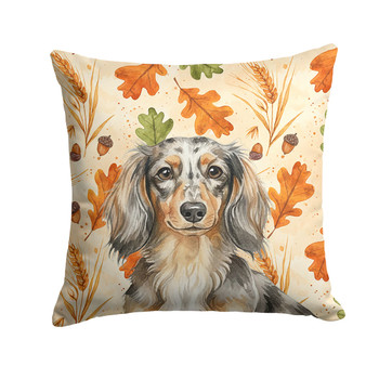 Longhaired Dapple Dachshund Heirloom Fall Throw Pillow 18" x 18" product image at NuMercy