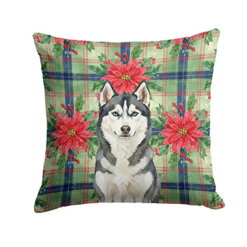 Siberian Husky Christmas Poinsettias Throw Pillow 18" x 18" product image at NuMercy