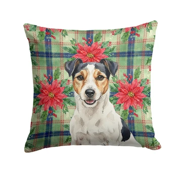 Parson Russell Terrier Christmas Poinsettias Throw Pillow 18" x 18" product image at NuMercy