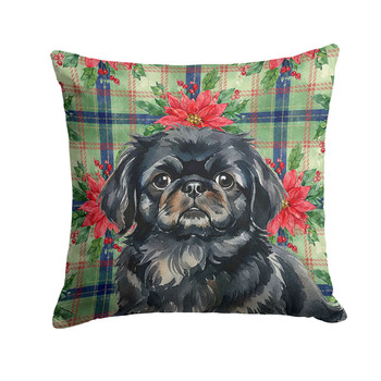 Black Pekingese Christmas Poinsettias Throw Pillow 18" x 18" product image at NuMercy