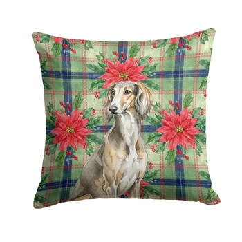 Grizzle Saluki Christmas Poinsettias Throw Pillow 18" x 18" product image at NuMercy