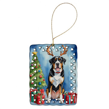 Greater Swiss Mountain Dog Christmas Reindeer Porcelain Ornament product image at NuMercy