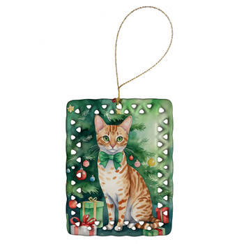 Ocicat Cat By the Christmas Tree Porcelain Ornament product image at NuMercy