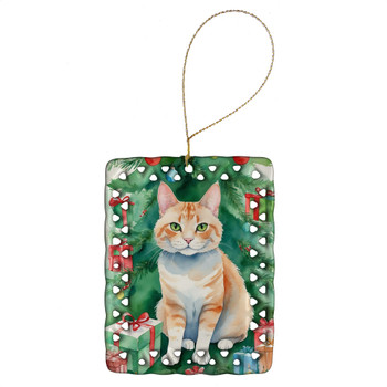 Ural Rex Cat By the Christmas Tree Porcelain Ornament DAC7269 product image at NuMercy