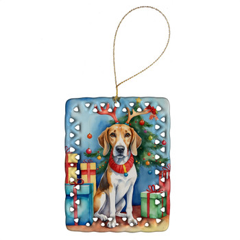 American Foxhound Christmas Reindeer Porcelain Ornament product image at NuMercy