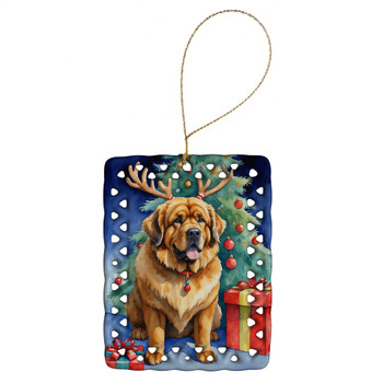 Tibetan Mastiff Christmas Reindeer Porcelain Ornament product image at NuMercy