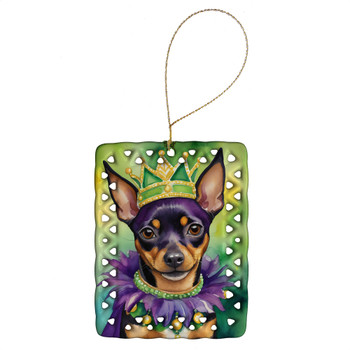 Miniature Pinscher King of Mardi Gras Porcelain Christmas Ornament product image at NuMercy