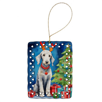 Bedlington Terrier Christmas Reindeer Porcelain Ornament product image at NuMercy