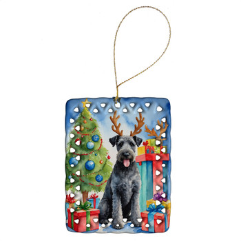 Kerry Blue Terrier Christmas Reindeer Porcelain Ornament product image at NuMercy