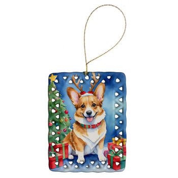 Corgi Christmas Reindeer Porcelain Ornament DAC7836 product image at NuMercy