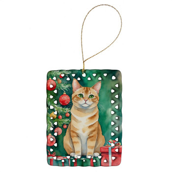 Malayan Cat By the Christmas Tree Porcelain Ornament product image at NuMercy