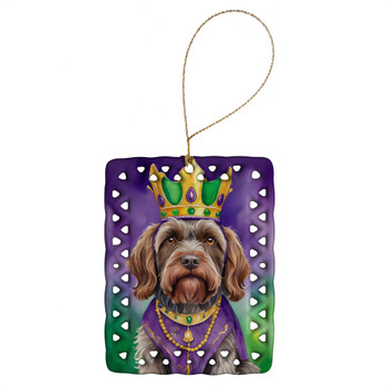 Wirehaired Pointing Griffon King of Mardi Gras Porcelain Christmas Ornament DAC4907 product image at NuMercy