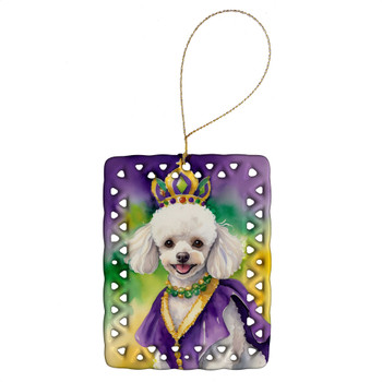 White Poodle King of Mardi Gras Porcelain Christmas Ornament DAC4861 product image at NuMercy