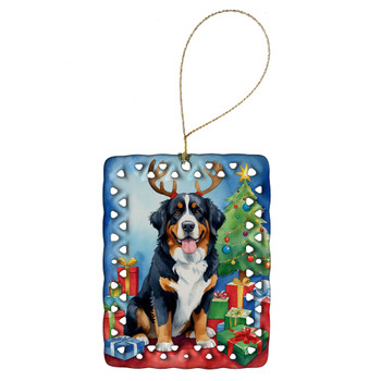 Bernese Mountain Dog Christmas Reindeer Porcelain Ornament product image at NuMercy