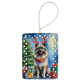 Keeshond Christmas Reindeer Porcelain Ornament product image at NuMercy