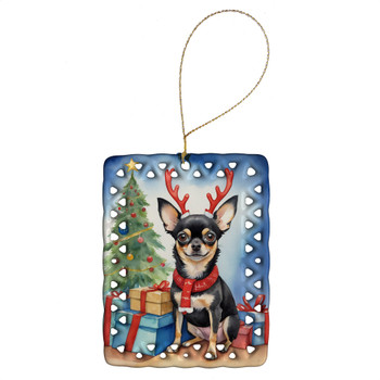 Black and Tan Chihuahua Christmas Reindeer Porcelain Ornament product image at NuMercy