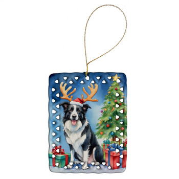 Border Collie Christmas Reindeer Porcelain Ornament product image at NuMercy