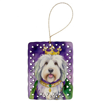 Old English Sheepdog King of Mardi Gras Porcelain Christmas Ornament product image at NuMercy