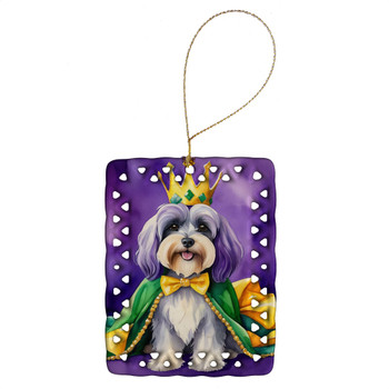 Tibetan Terrier King of Mardi Gras Porcelain Christmas Ornament product image at NuMercy