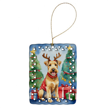 Lakeland Terrier Christmas Reindeer Porcelain Ornament product image at NuMercy