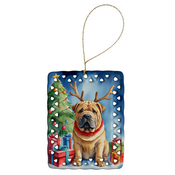Shar Pei Christmas Reindeer Porcelain Ornament product image at 