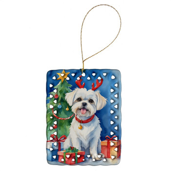 Maltese Christmas Reindeer Porcelain Ornament product image at 