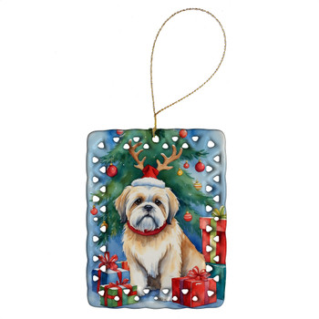Lhasa Apso Christmas Reindeer Porcelain Ornament product image at NuMercy