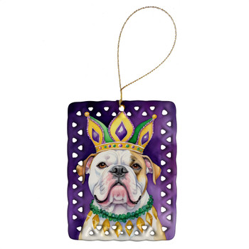 American Bulldog King of Mardi Gras Porcelain Christmas Ornament product image at NuMercy