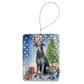 Scottish Deerhound Christmas Reindeer Porcelain Ornament product image at NuMercy