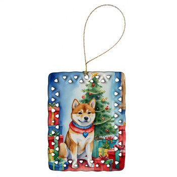 Shiba Inu Christmas Reindeer Porcelain Ornament product image at NuMercy