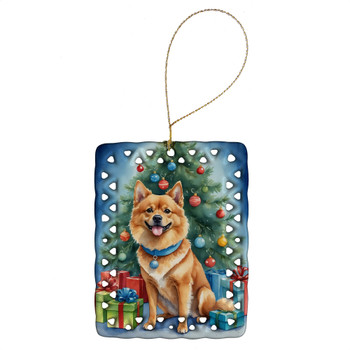 Finnish Spitz Christmas Reindeer Porcelain Ornament product image at NuMercy