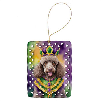 Chocolate Poodle King of Mardi Gras Porcelain Christmas Ornament DAC4858 product image at NuMercy