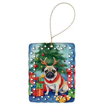 Pug Christmas Reindeer Porcelain Ornament product image at NuMercy