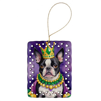 Boston Terrier King of Mardi Gras Porcelain Christmas Ornament DAC4748 product image at NuMercy