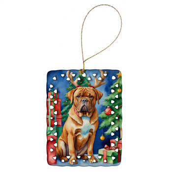 Dogue de Bordeaux Christmas Reindeer Porcelain Ornament product image at NuMercy