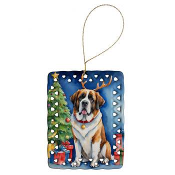 Saint Bernard Christmas Reindeer Porcelain Ornament product image at NuMercy