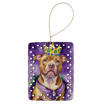 Pit Bull Terrier King of Mardi Gras Porcelain Christmas Ornament DAC4851 product image at NuMercy