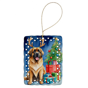 Leonberger Christmas Reindeer Porcelain Ornament product image at NuMercy