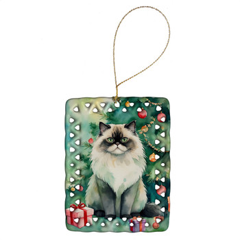 Himalayan Cat By the Christmas Tree Porcelain Ornament product image at NuMercy