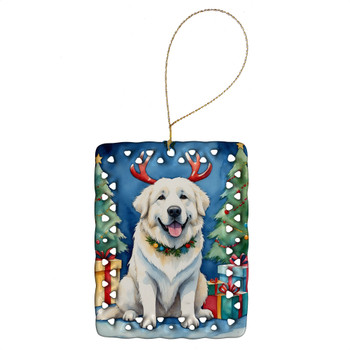 Great Pyrenees Christmas Reindeer Porcelain Ornament product image at NuMercy