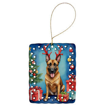 Belgian Malinois Christmas Reindeer Porcelain Ornament product image at NuMercy