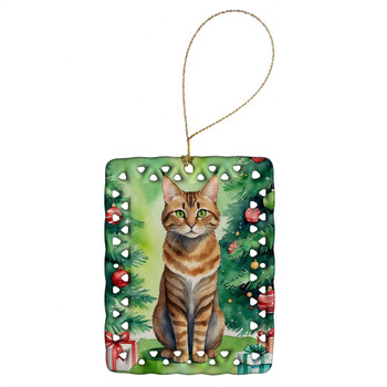 Sokoke Cat By the Christmas Tree Porcelain Ornament product image at NuMercy