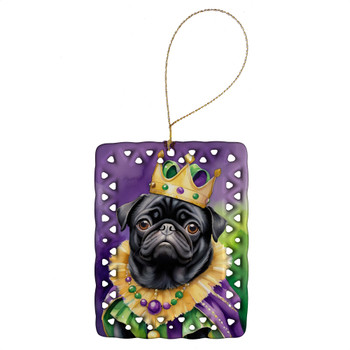 Black Pug King of Mardi Gras Porcelain Christmas Ornament product image at NuMercy