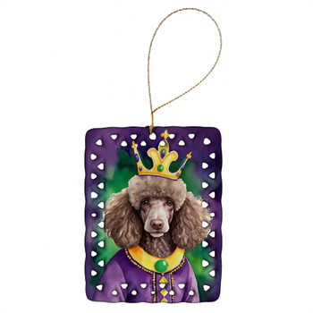 Chocolate Poodle King of Mardi Gras Porcelain Christmas Ornament DAC4857 product image at NuMercy