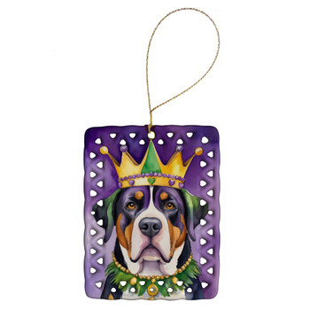 Greater Swiss Mountain Dog King of Mardi Gras Porcelain Christmas Ornament DAC4809 product image at NuMercy