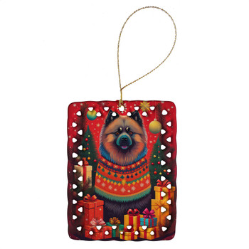 Keeshond Holiday Christmas Porcelain Ornament product image at NuMercy
