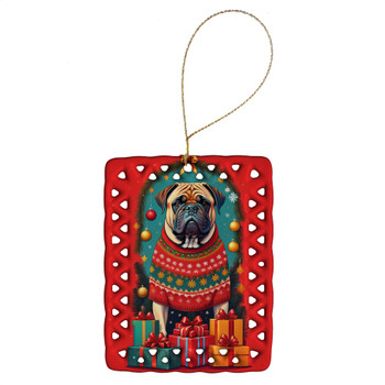 Mastiff Holiday Christmas Porcelain Ornament product image at NuMercy