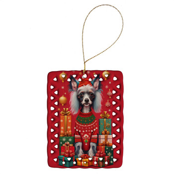 Chinese Crested Holiday Christmas Porcelain Ornament DAC3104 product image at NuMercy